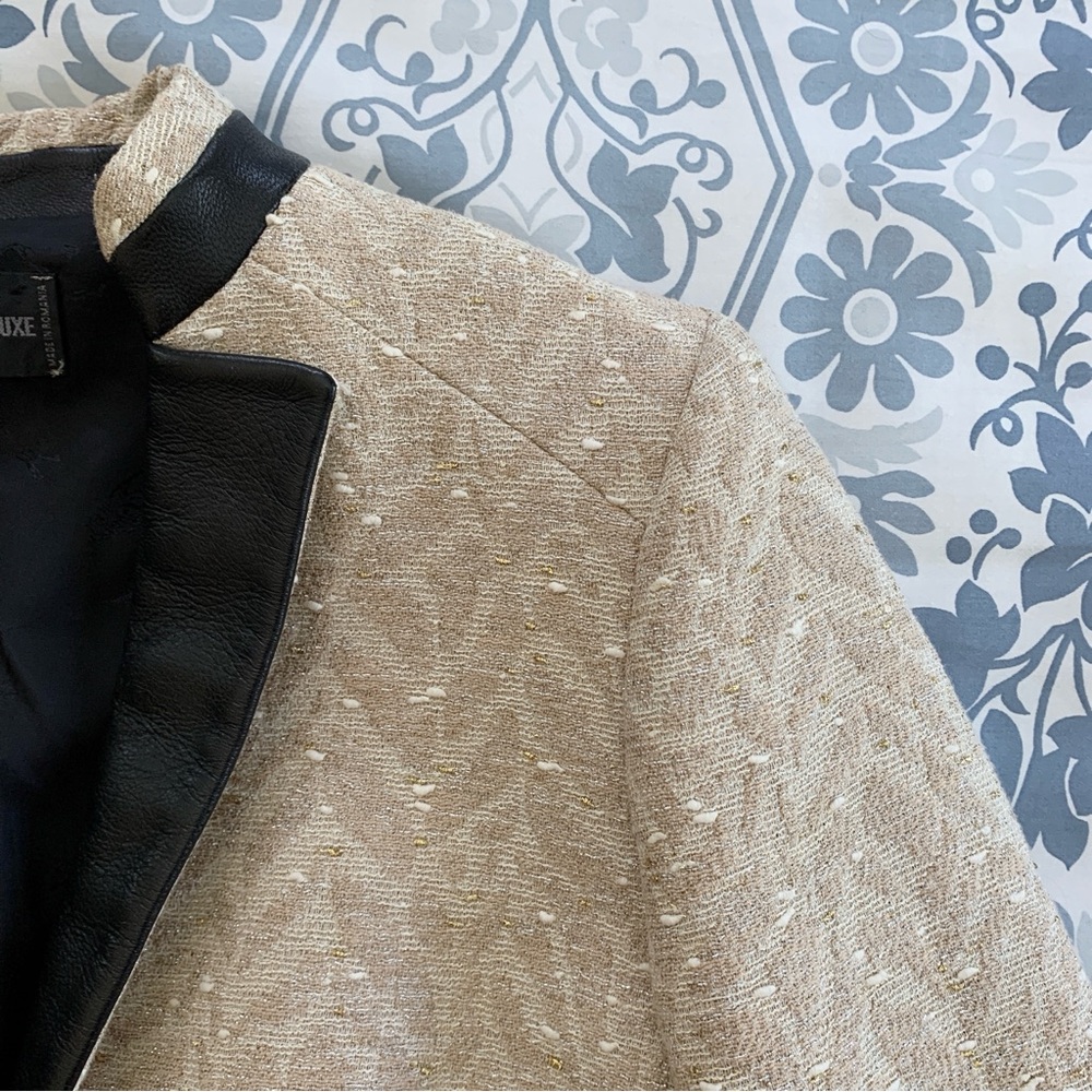 Zadig & Voltaire Victana Deluxe Blazer (Sz FR 36) Leather Trim Metallic Jacquard - Picture 14 of 16